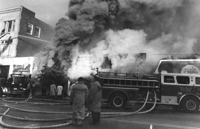 E. Main St. fire, 1978.  Barth's drug store